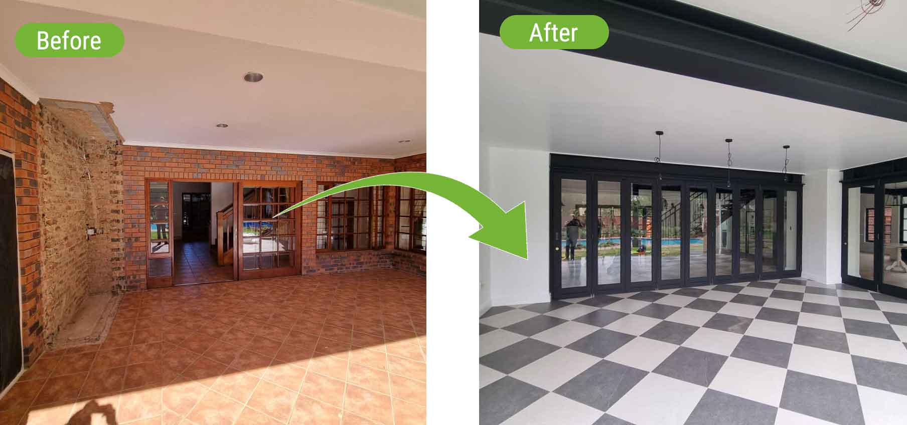 before and after of patio revamp